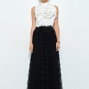 Black Tiered Tulle Maxi Skirt